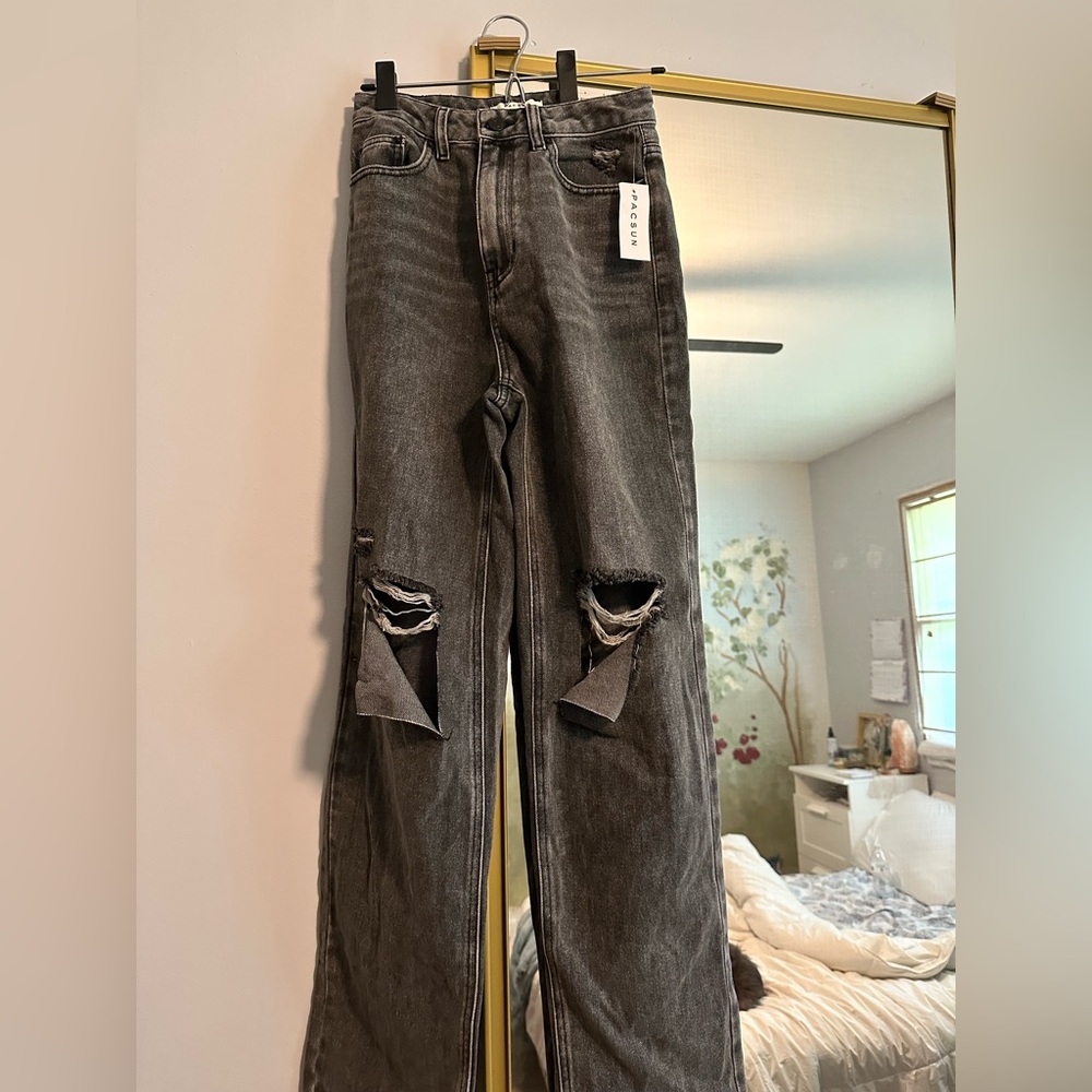 Pacsun Wide Leg Black Distressed Jeans Size 25 New with Tags